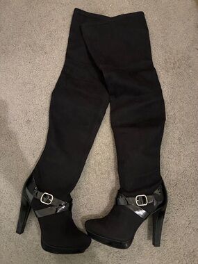 JLO Jennifer Lopez Black Boots Womens 8.5 M Lucille Thigh High Heels